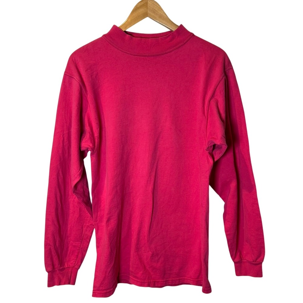 VTG 90s Heavy Weight Cotton Blank Mock Neck Long Sleeve‎ Pink Santee Small